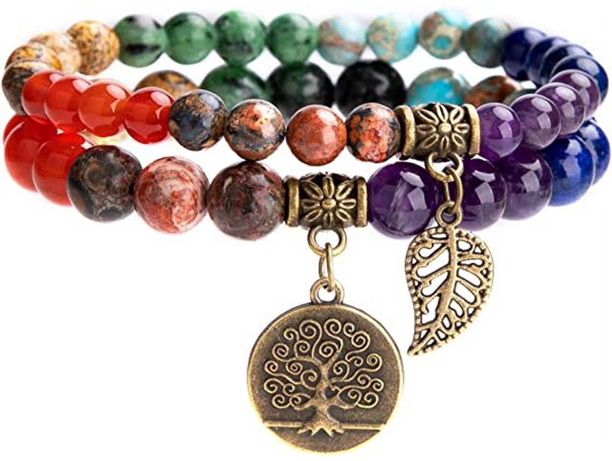 Armband met natuurlijke edelstenen - Levensboom - Chakra's en energie - Cadeau voor vrouwen