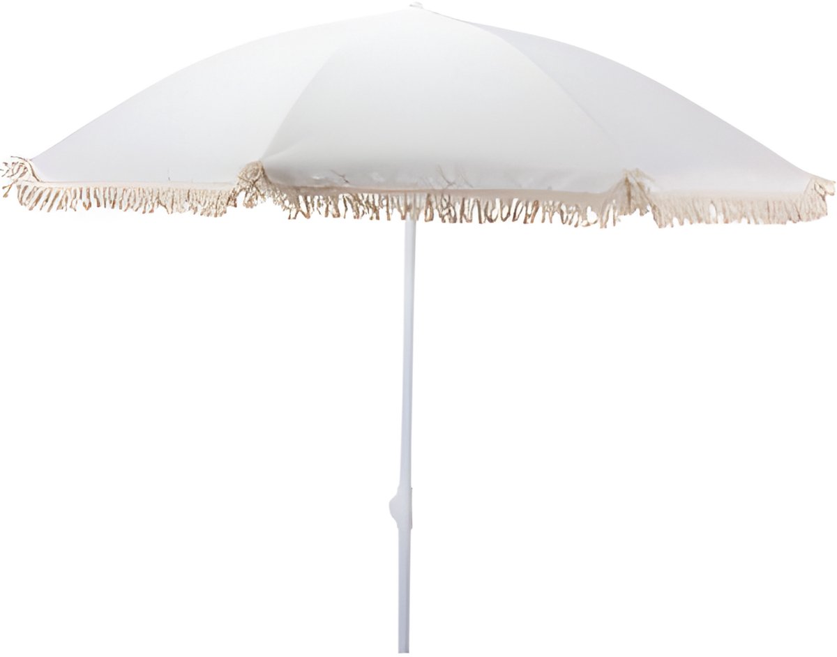 Pro Beach Strand / tuin Parasol Aruba - D180 cm - ecru - kantelbaar/opvouwbaar - verstelbaar - franjes