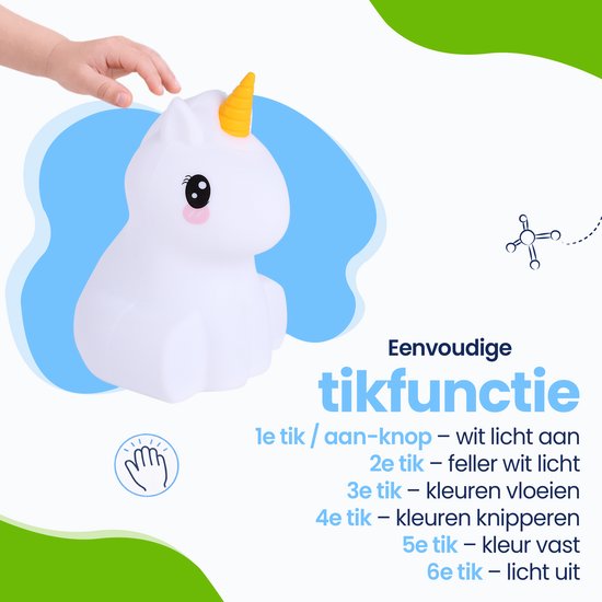 Kadoing® Eenhoorn Nachtlamp (Groot) - met Tikfunctie en Afstandsbediening - Oplaadbaar - Nachtlampje Baby - Speelgoed Cadeau Kinderen - Premium Kinderlamp van Kadoing — afbeelding 5