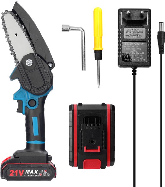Kettingzaag 21V Draadloos - 10 cm (4 inch) - 5 m/s - Elektrische Snoeizaag - 2 Accu’s & Lader - Takken snoeien & hout zagen van Merkloos	 — afbeelding 2