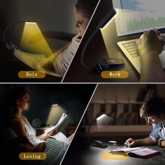 Sander Shop 9 LED Clip op Boek Licht, 3 Eye-Protecting Modes Flexibele Leeslamp Boek Lamp (Warm&Cool Wit Licht) -Traploos Dimmen, Oplaadbaar, Lange Batterijlevensduur, 4-Level Power Indicator van sander-shop — afbeelding 5
