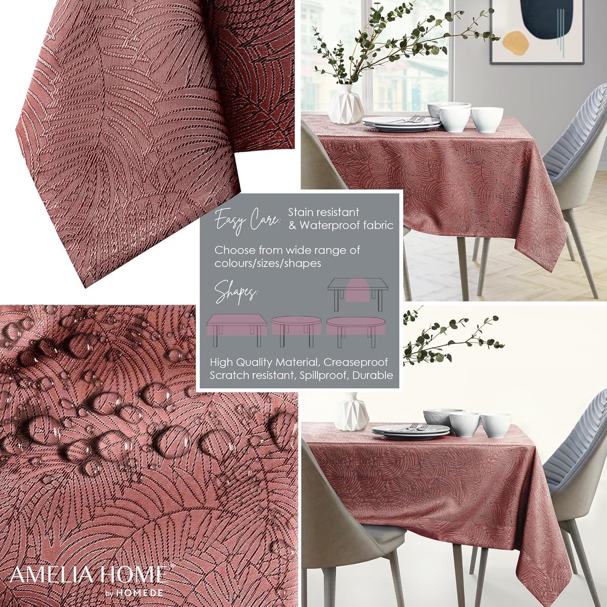 Waterafstotend Tafelkleed met Lotus Effect Linnenlook Oudroze Rechthoekig