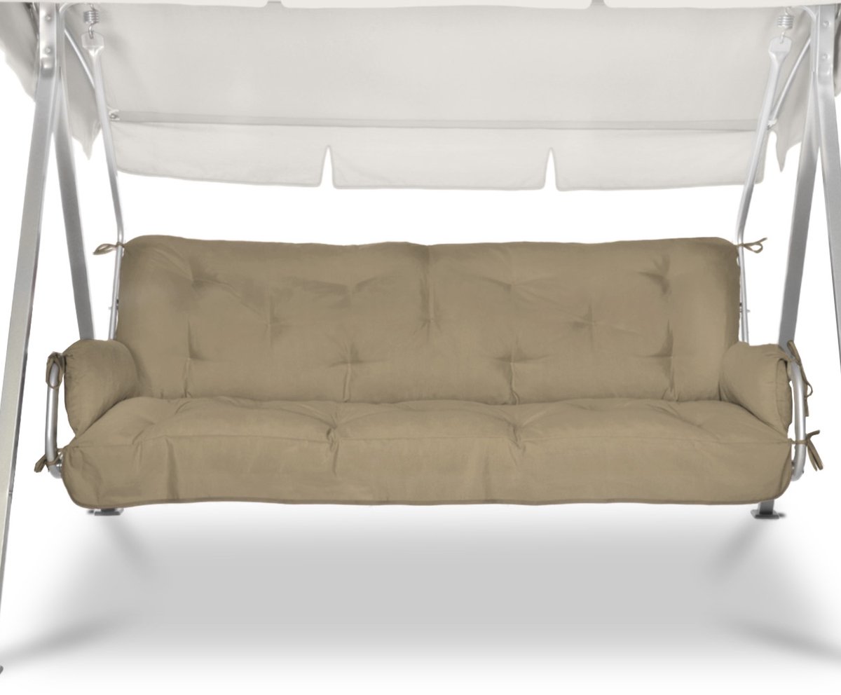 Beautissu Flair HS Schommelbank Kussen 180x50x8 cm Set 2x Taupe – Zit- en Rugkussen