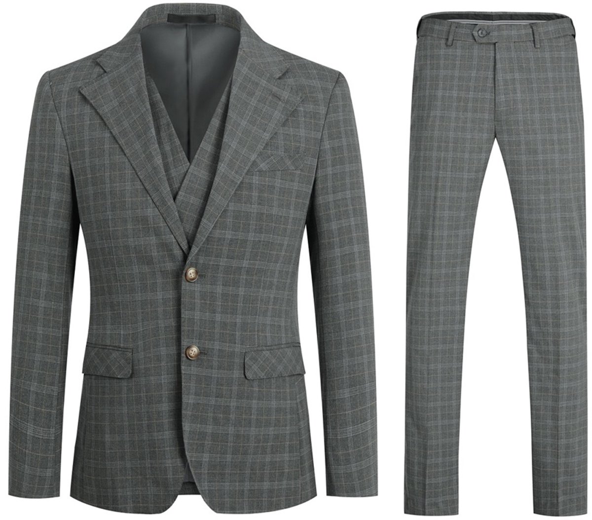 ALLTHEMEN Geruit Driedelig Pak - Dubbele Spleten - XL