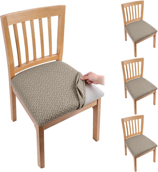 Elastische Stoelzittinghoezen (4-pack) — Beschermhoezen — — Effen kleur, minimalistische stijl — Hoezen voor zitkussens — Geschikt voor eetkamers, keukens, feesten en hotels — Afmetingen: Lengte 38–48 cm, Breedte 38–48 cm, Hoogte 7–10 cm