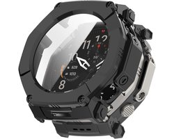 Strap-it PC case met glas geschikt voor Amazfit T-Rex Ultra 2 - Bescherming tegen stoten en krassen - Optimale bescherming - Screenprotector - Beschermend hoesje - Zwart
