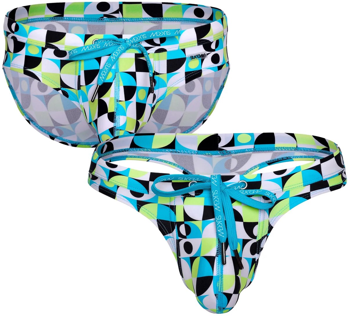 SUKREW Torrent Swim Multipack 1x Brief + 1x Thong Retro Lime - MAAT XXL - Heren Zwemslip - Zwem Slip voor Man - Mannen Brief