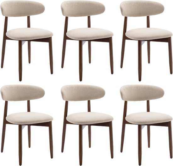 COLAMY Chaises de salle à manger en bois, lot de 6, chaises de cuisine modernes revêtues de tissu, style campagnard avec repose-pieds, beige