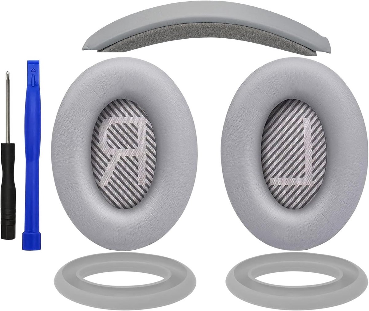 Comfortabele Oorkussens en Hoofdband met Siliconen Beschermcase voor Over-Ear Hoofdtelefoons - Vervangingskit voor Bose QuietComfort 35 en QC35 II - Zilver