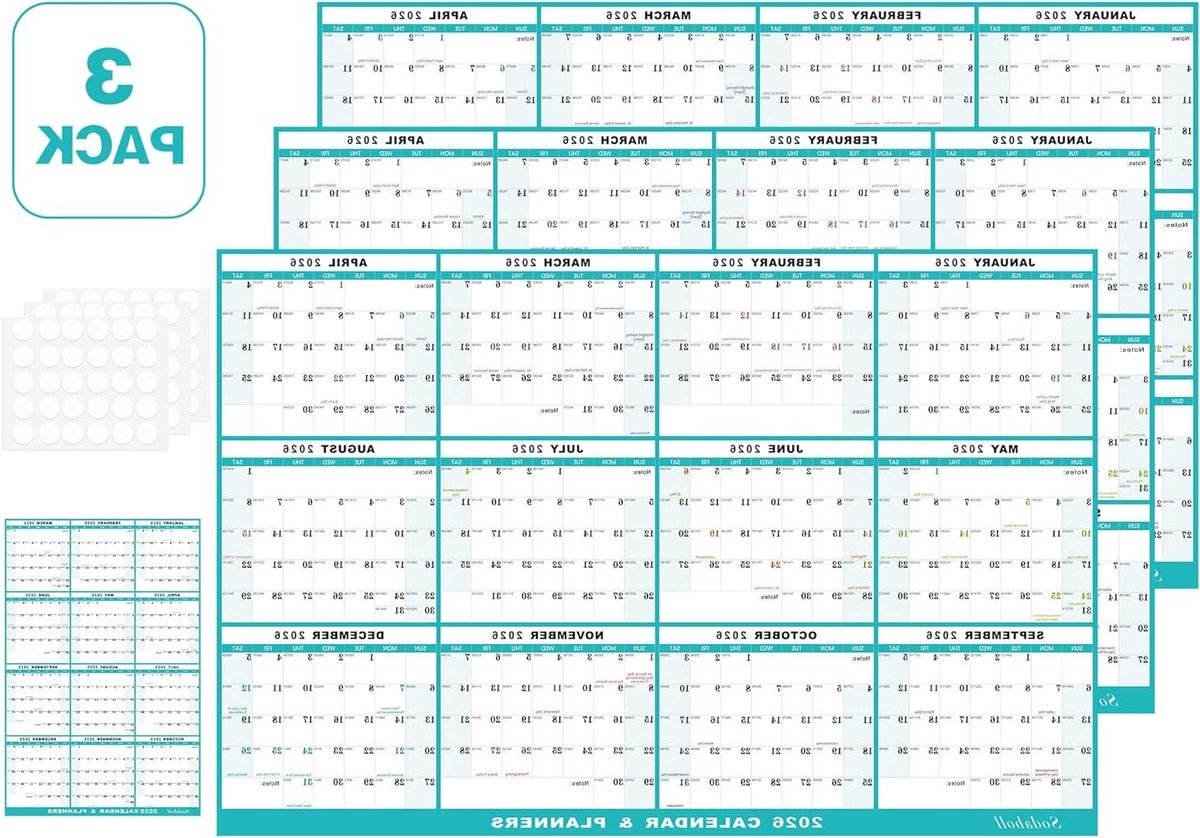 Wandkalender 2026 - Jaarkalender Planner - Jaar Plannen - Dubbelzijdig Omkeerbaar - 81 x 122 cm - Wit