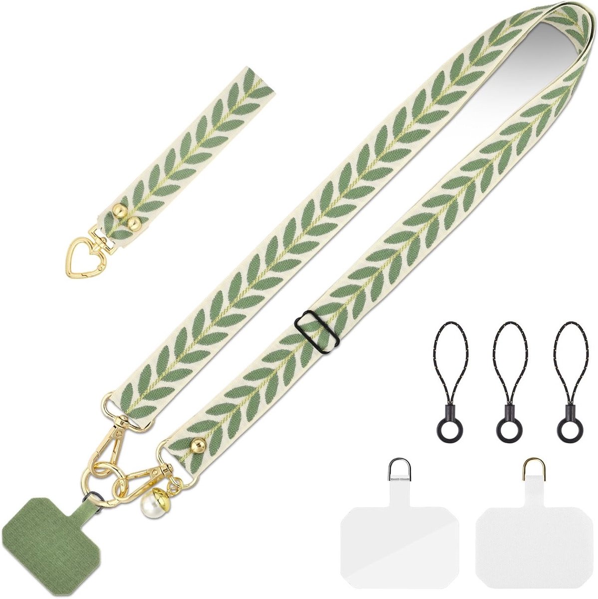 Verstelbare Telefoon Lanyard met Brede Nek, Inclusief 3 Patches en Polsband, Geschikt voor Smartphones, Airpods en Sleutels