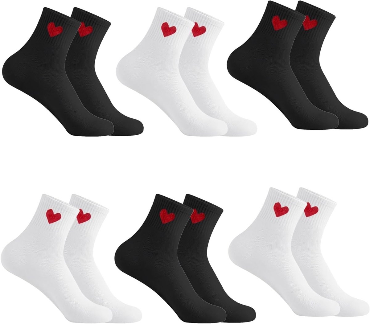 6 Paar Dames Tennis Sokken met Hart Stopper - Ademend, Comfortabel en Sportief Design