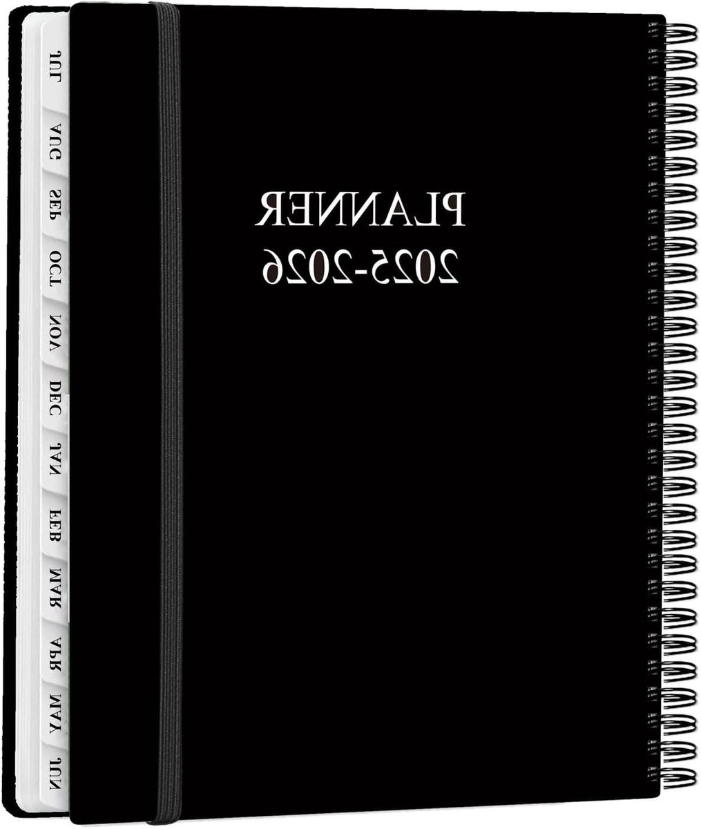 Planner 2025-2026 - Agenda Jaarplanner - Afspraken Plannen - Met Binnenzak - 21.5 x 28.9 cm - Zwart