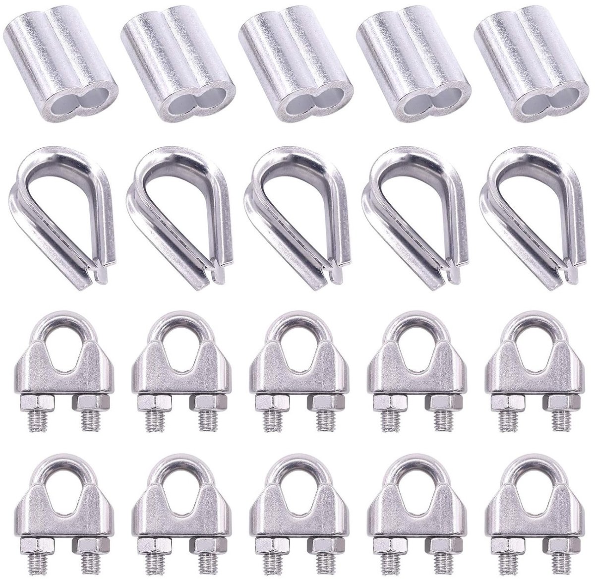 24 Stuks M8 Draadklemmen Set met Kabelhulzen en Aluminium Krimpringen voor Bevestiging en Rigging