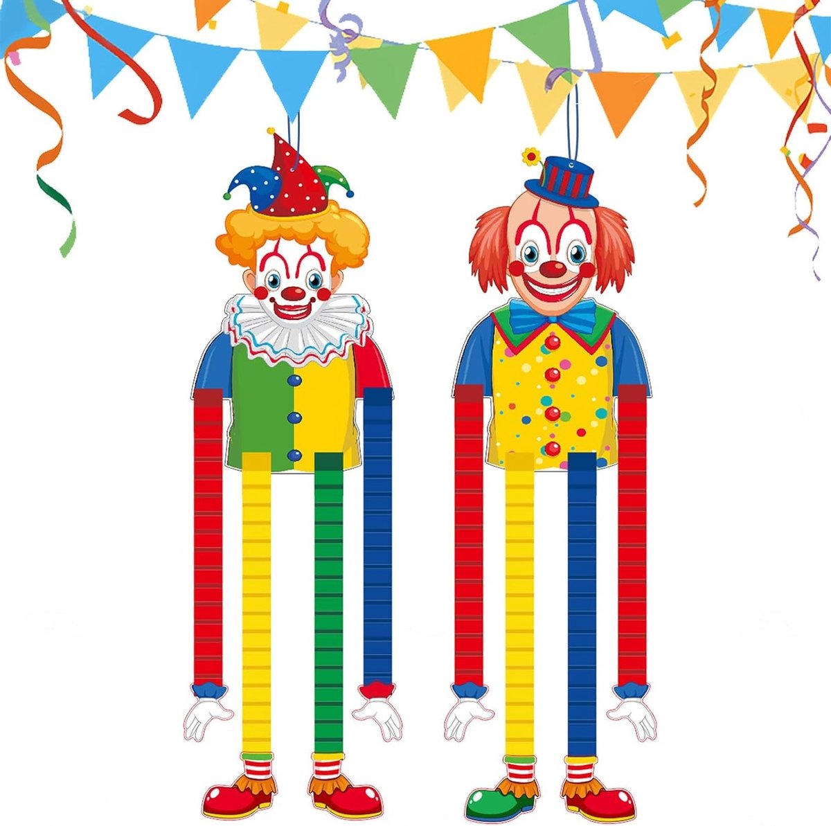 Carnaval Clown Hangdecoratie - 2 Stuks Voor Feestelijke Versiering en Decoratie