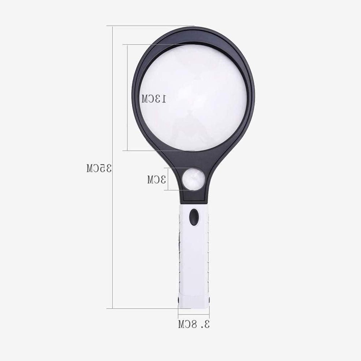 Vergrootglas Handheld - Leesloep Vergrootglas - Fijne Details Bekijken - Dubbele Vergroting - 19x8.5 cm - Zwart Wit