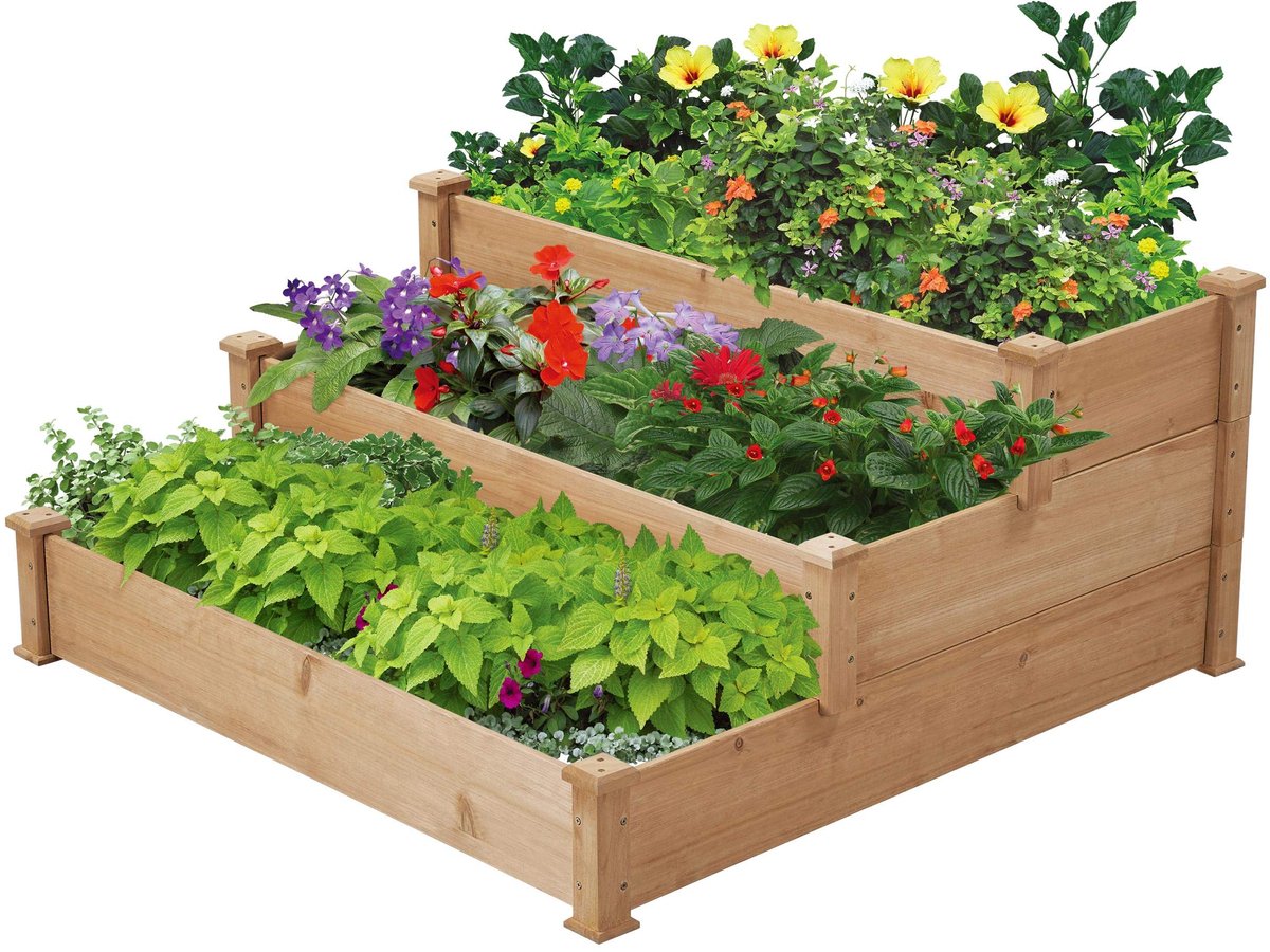 Yaheetech Verhoogd bloembed voor tuin, plantenbak met praktische plank, kruidenbak, hout, bloembak, kweekbed in de tuin, grote aanplantruimte, bloembakken, 119 x 57 x 80 cm