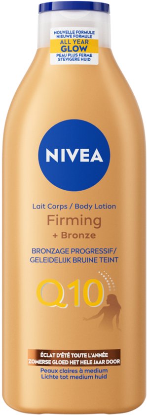 NIVEA Q10 Firming + Bronze Bodylotion Bruiner - Stevigere Huid en Natuurlijk Gebruinde Look - Hydraterende Lotion - Snelbruiner - Bruinen zonder Zon - Zelfbruiner Lichaam - 400 ml