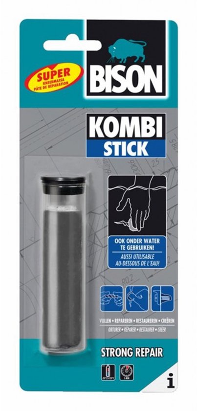 Bison Kombi Stick 56 gram 2 componenten epoxy kneedmassa - voor 1001 reparaties in en om het huis, snel, overschilderbaar, krimpt niet, binnen & buiten, auto, boot caravan, gereedschap