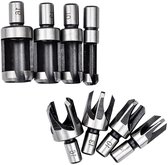 Hout Plug Cutter Set - Kurkboren Houtbewerking - Gaten Vullen - Afgeschuinde Frezen - 8 Stuks - Zilver