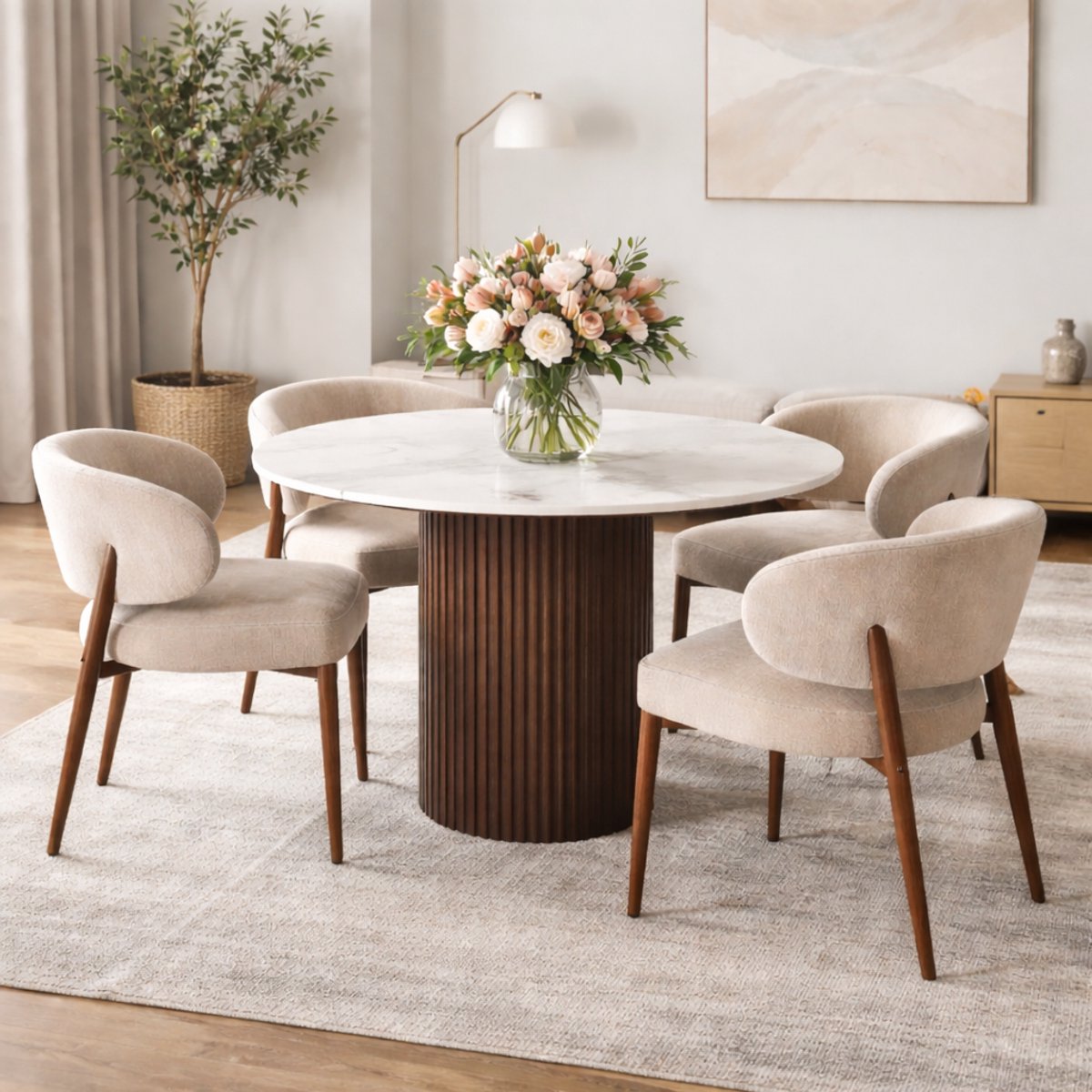 Pole to Pole Urban Chique Ronde Tafel Keramisch Marmer / Walnootfineer White
