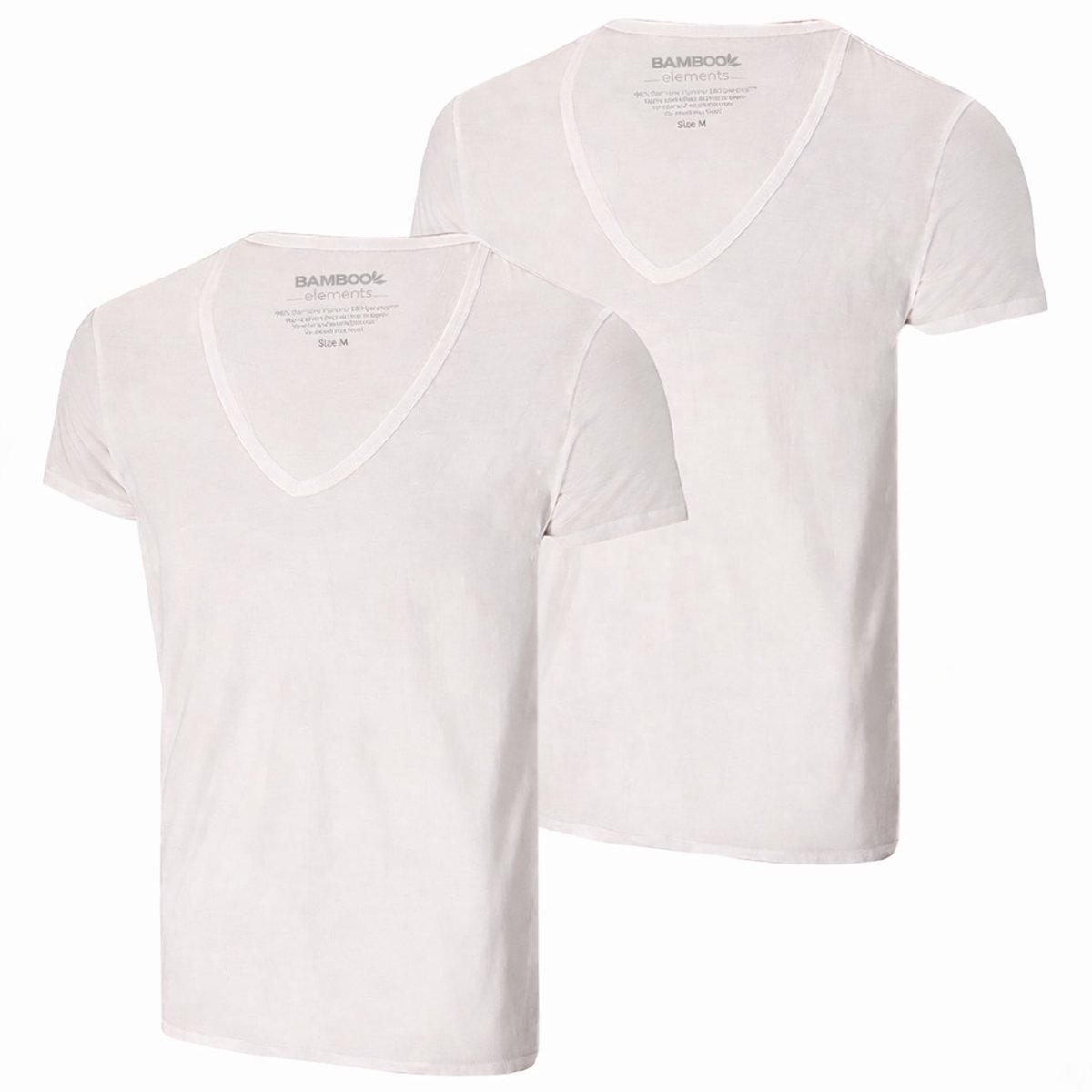 Bamboo Elements - T Shirt Heren - Diepe V Hals - Wit - M - 2 Pack - Slim Fit - Bamboe Ondershirt
