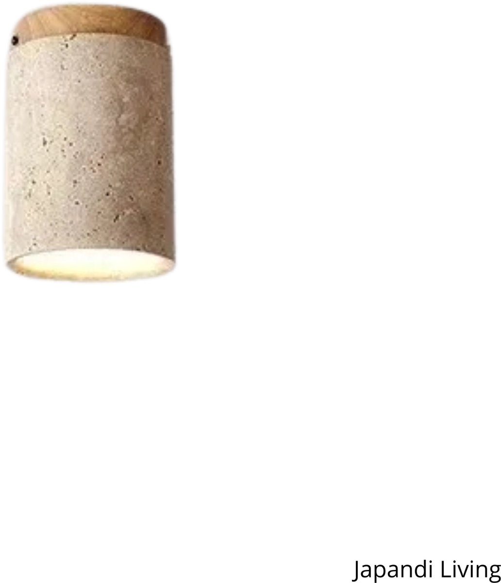 Japandi Living - Plafondlamp - Plafonnière - Wabi Sabi - Marmer - Travertijn - Woonkamer, toilet, slaapkamer - Lamp - Lichthout