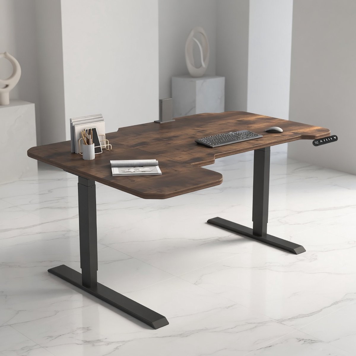 Elektrisch In Hoogte Verstelbaar Zit-Sta Bureau L-Vorm 150 cm – Ergonomisch Hoekbureau Dual Motor met 4 Memory Instellingen, Anti-Collision Technologie, Kabelmanagement en 80 kg Mobili Bella