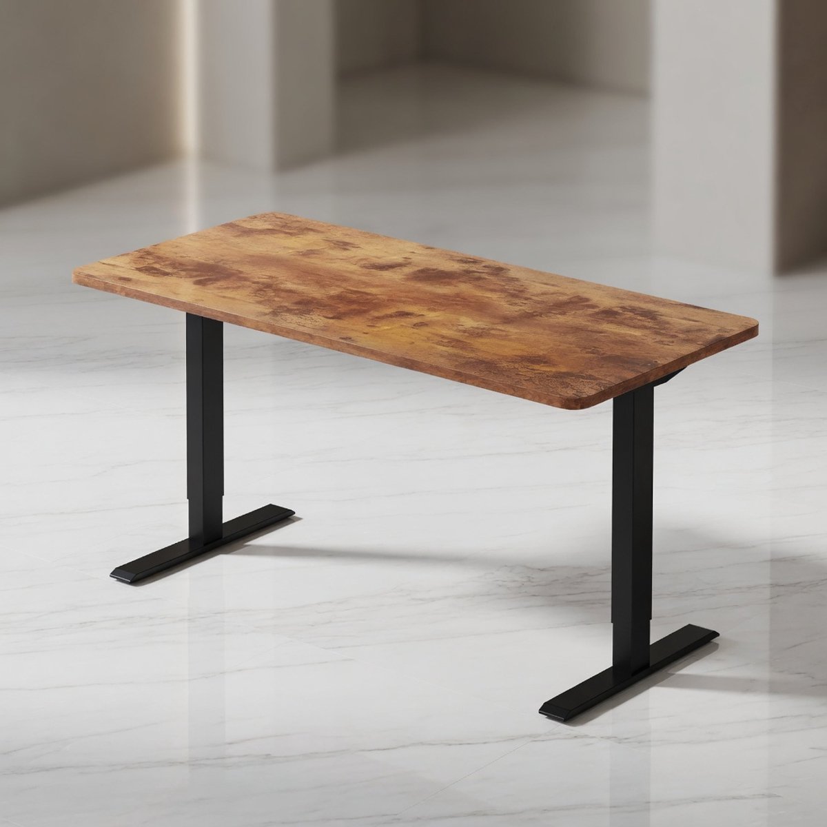Elektrisch Zit-Sta Bureau 160x80 cm met Geheugenfunctie & USB – In Hoogte Verstelbaar Bureau – Ergonomisch Werkbureau – Vintage Bruin/Zwart – Mobili Bella