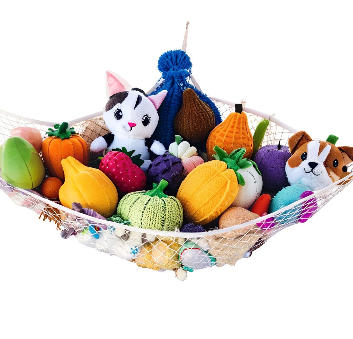 Hangende organizers, hangmatgaasnet voor knuffeldieren, jumbo groot opberggaasnet voor huisdieren, wandhangende organizer, kerstcadeau (120 x 120 x 180 cm, wit, 1 stuk)