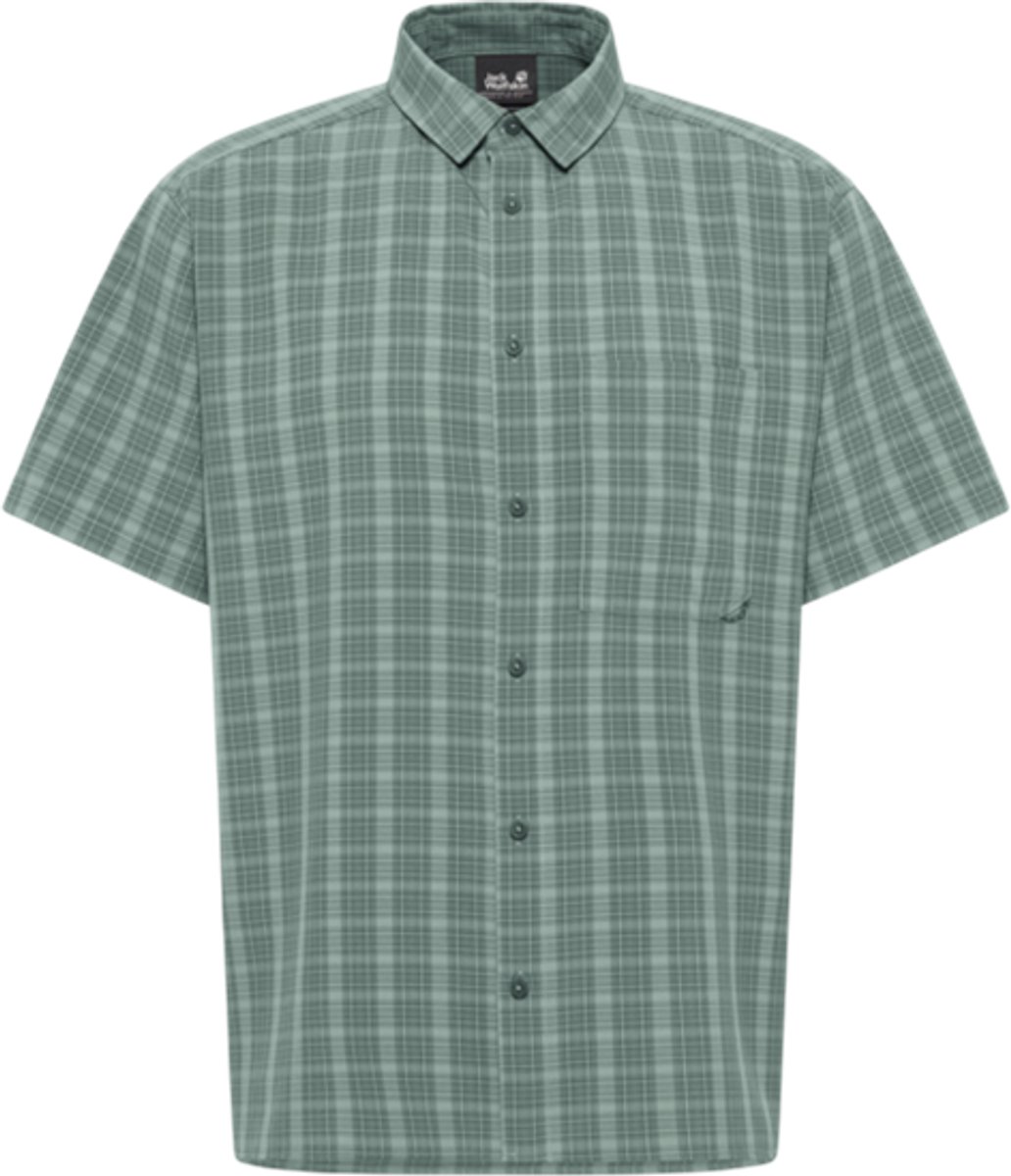 Jack Wolfskin Meseta Shirt Men Blouse met korte mouwen Heren Check Sago Palm