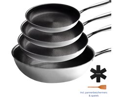 Morelia® Wokpan - Complete Pannenset 20,24,28 en 30cm - RVS Honingraat - Anti-Aanbakpan - PFAS & PTFE vrij - Inductie, Elektrisch, Keramisch & Gas - Zwart