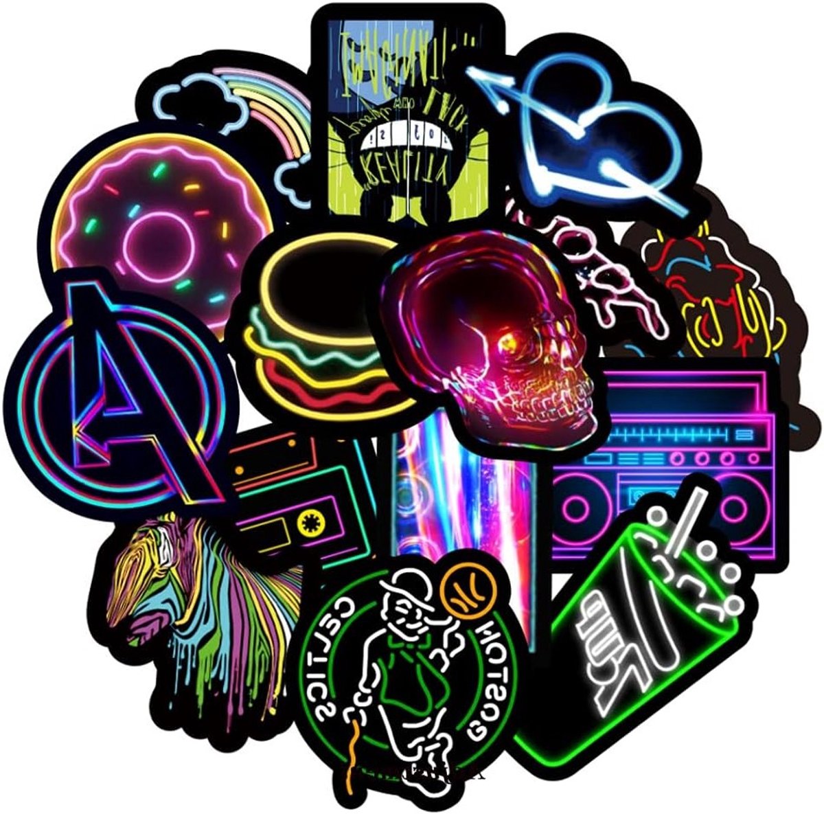 Waterproof neon graffiti stickers voor laptop, motor, fiets, skateboard en bagage - 50 stuks, perfect voor volwassenen en creatievelingen