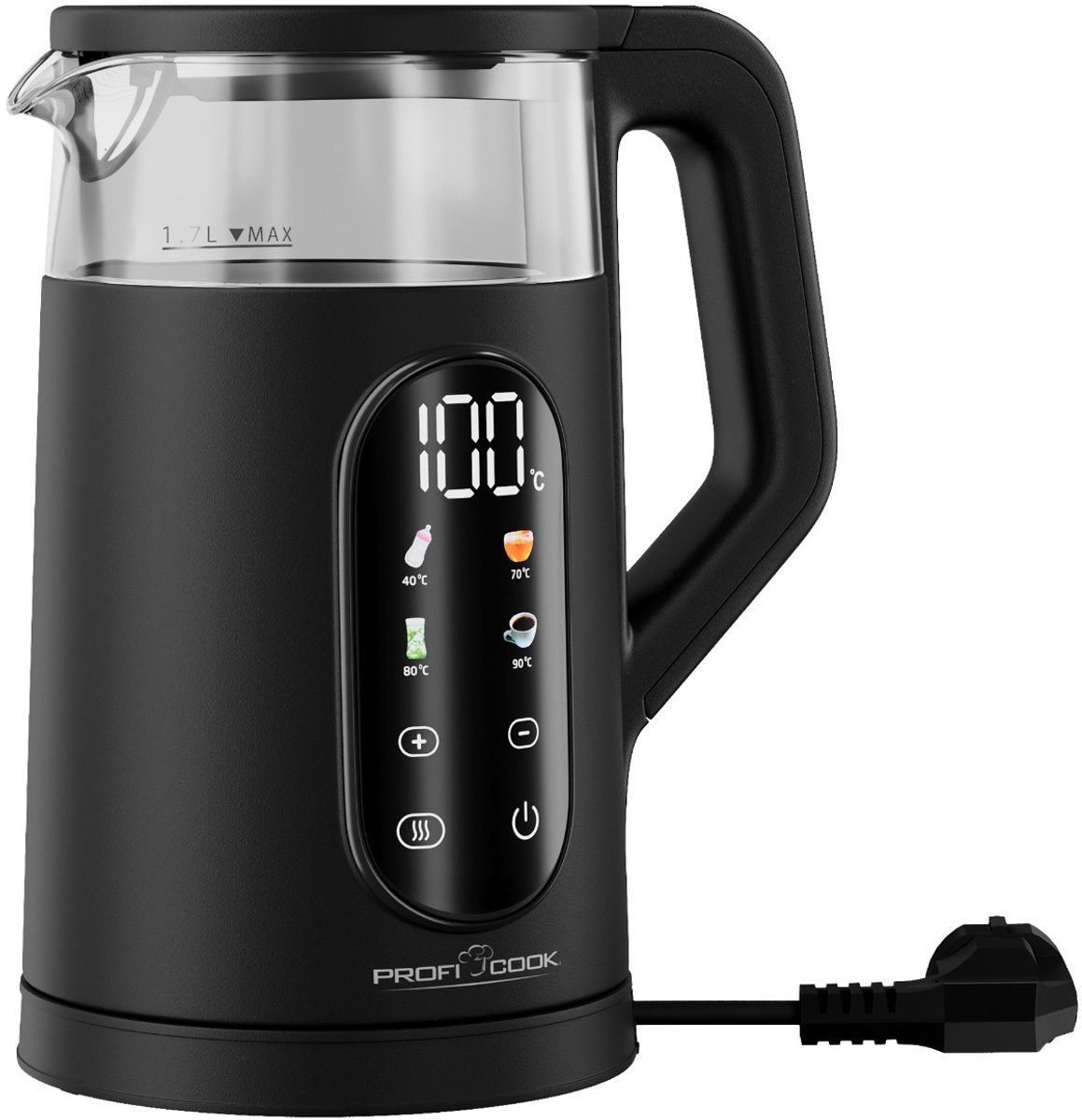 ProfiCook WK 1328 G - Waterkoker -Glas /Zwart -1.7L - 40 - 100 °C
