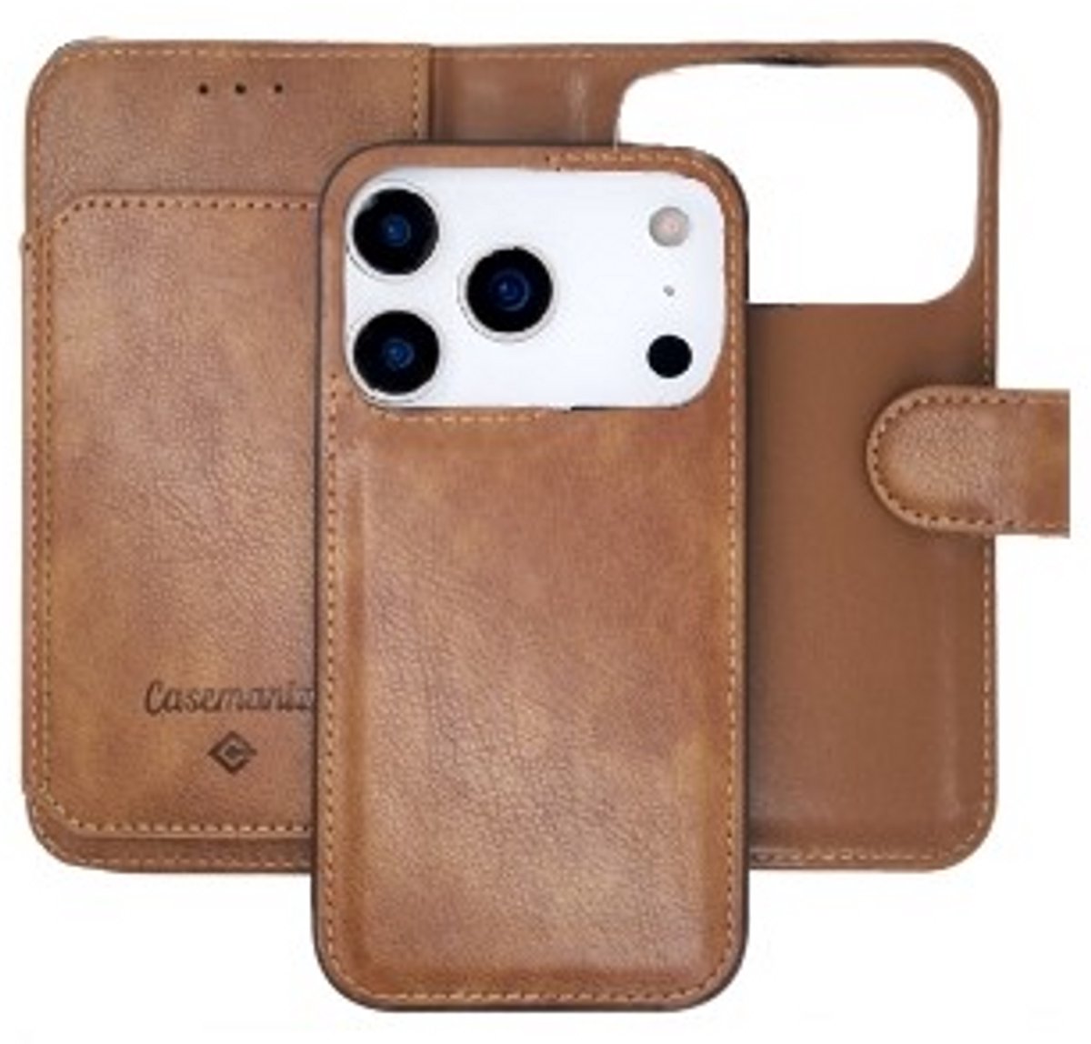 Casemania - 2-in-1 Bookcase hoesje - 6 Pasjes - iPhone 17 Pro - Bruin
