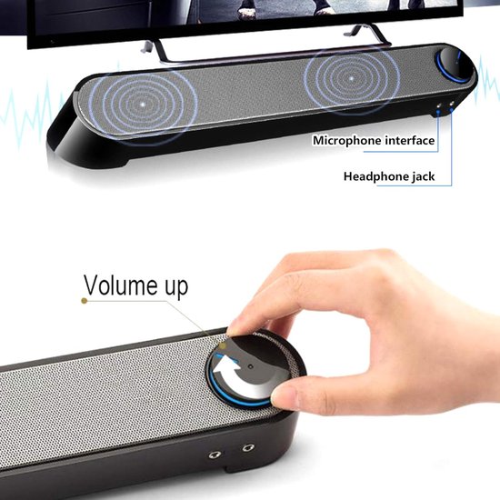 Soundbar Bluetooth - Mini Luidspreker - Muziek Luisteren - Krachtige Bas - Niet gespecificeerd - Zwart van Merkloos — afbeelding 4