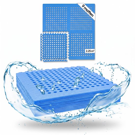 Meisterhome - Zwembadtegels 1 cm dik - 9 stuks - 2.25m² - Gras bescherming - Ondertegels - Ondervloer - Foam tegels - Matten - Puzzelmat voor zwembad - zwembadtegels
