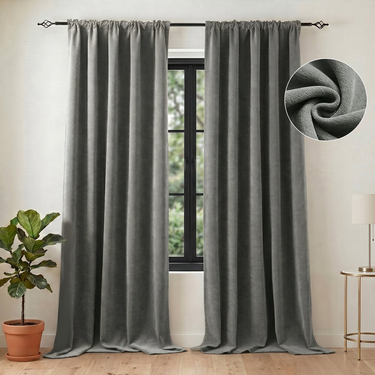 Qelus UltraZware Chenille Verduisterende Gordijn (2-panelen kant-en-klaar set) - 132x214cm - Thermisch Isolerend - Dubbelzijdige 510GSM Stof