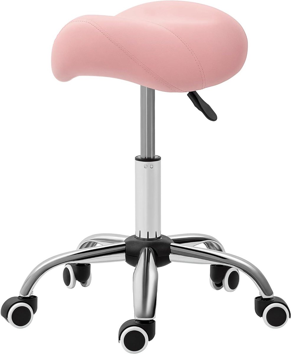 Salon Kruk - Draaibare Stoel - Mobiel Werken - Hydraulisch Verstelbaar - 49-61cm Hoogte - Roze