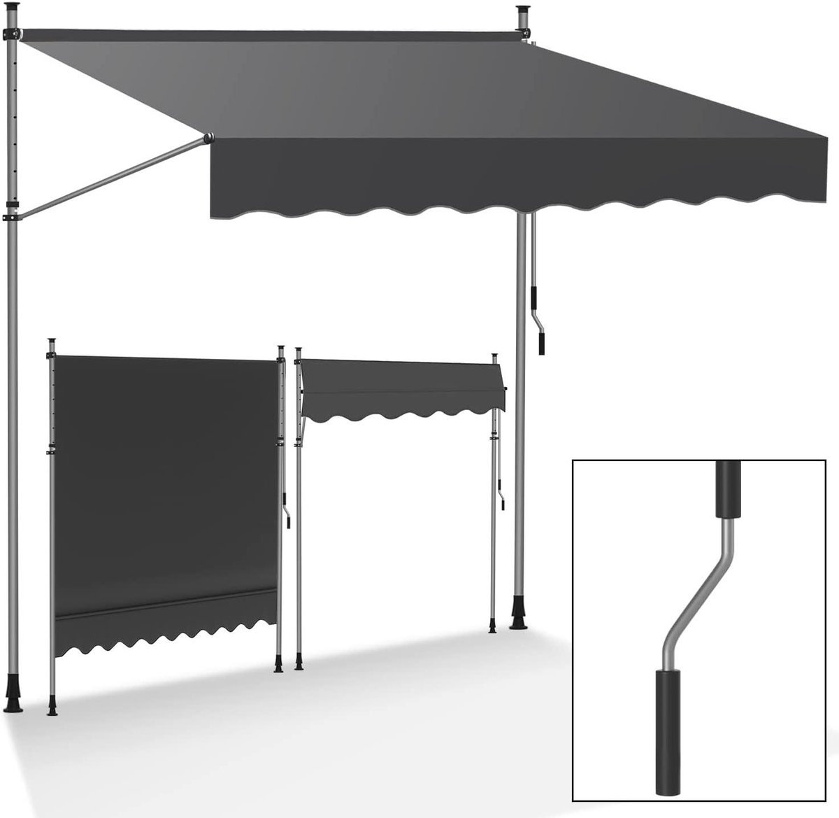 Klemluifel Balkon - Terras Luifel - Zon En Regen - Zonder Boren - 250cm Breed - Grijs