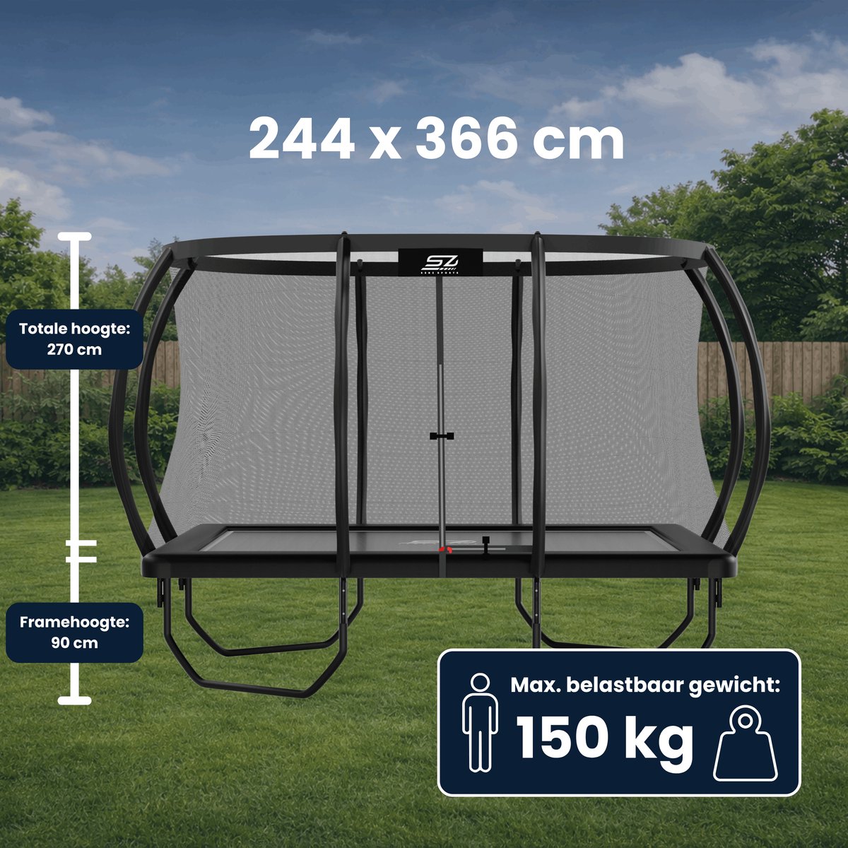 Senz Sports - J5000 Premium - Trampoline - 244 x 366 cm - Rechthoek - Met Elastieken — afbeelding 5