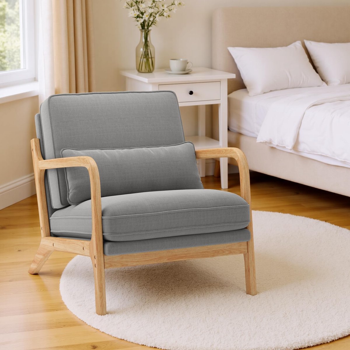 Loungestoel met Houten Armleuningen – - 82x65x75 cm - Grijs - – Meuble Paris Élégance Rela