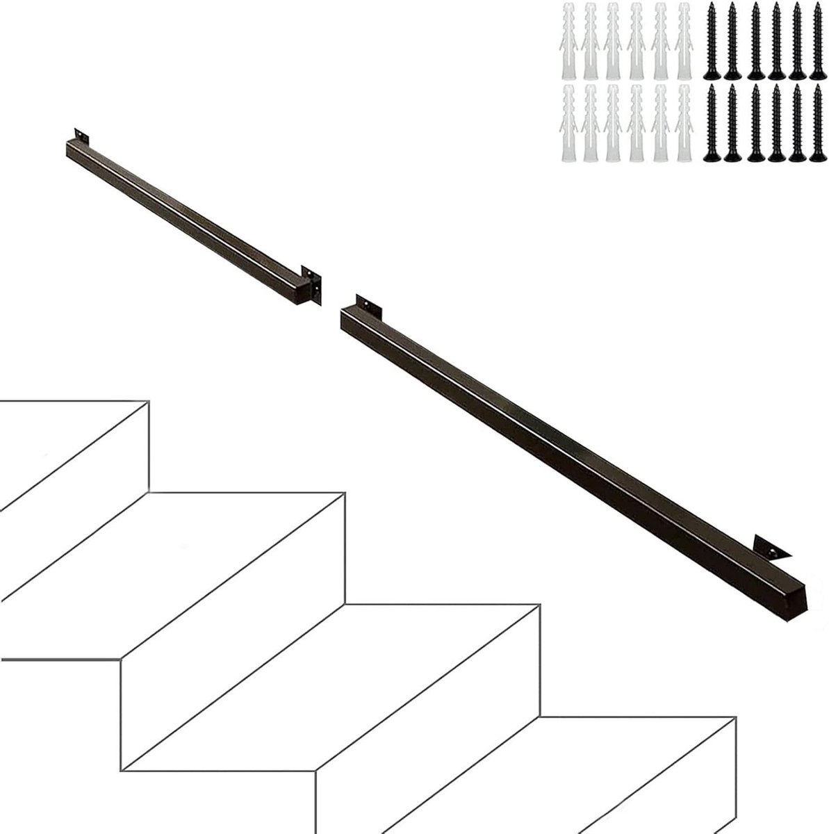 Trapleuning Metaal - Muursteun Steun - Veiligheid Ondersteuning - Industrieel Design - 90 cm - Zwart