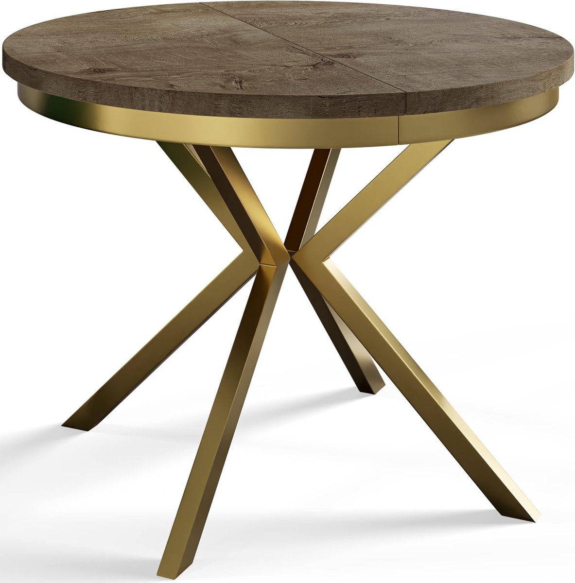 LunaGold Uitschuifbare Ronde Eettafel Ø90–170 cm met Gouden Metalen Poten – Modern Design in Donkergrijs