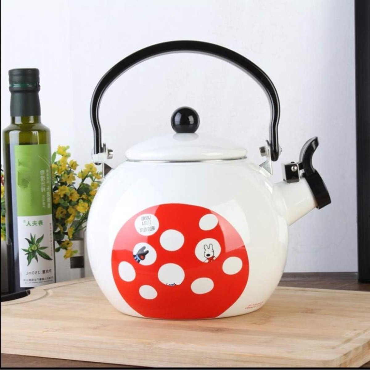 Emaille Ketel - Fluitketel Theepot - Water Koken - Geluidsignaal - 2.2 Liter - Rood