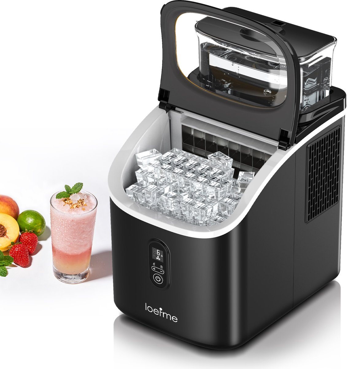 LOEFME 1,5L - Ijsblokjesmachine - 15kg/24u - 13 Diktestanden - IJsschep - Ijsblokjesmaker - Zelfreinigingsfunctie - Zwart