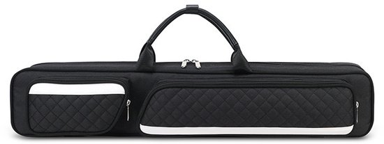 Sac de billard noir avec motif losange, accents blancs, fermetures éclair et poignée.