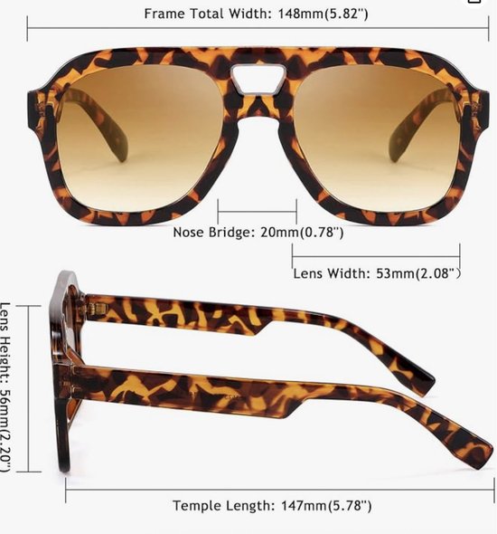 Retro jaren '70-bril voor dames en heren, vintage, trendy zonnebril met dubbele brug en UV400-bescherming, B2846 van Merkloos — afbeelding 2