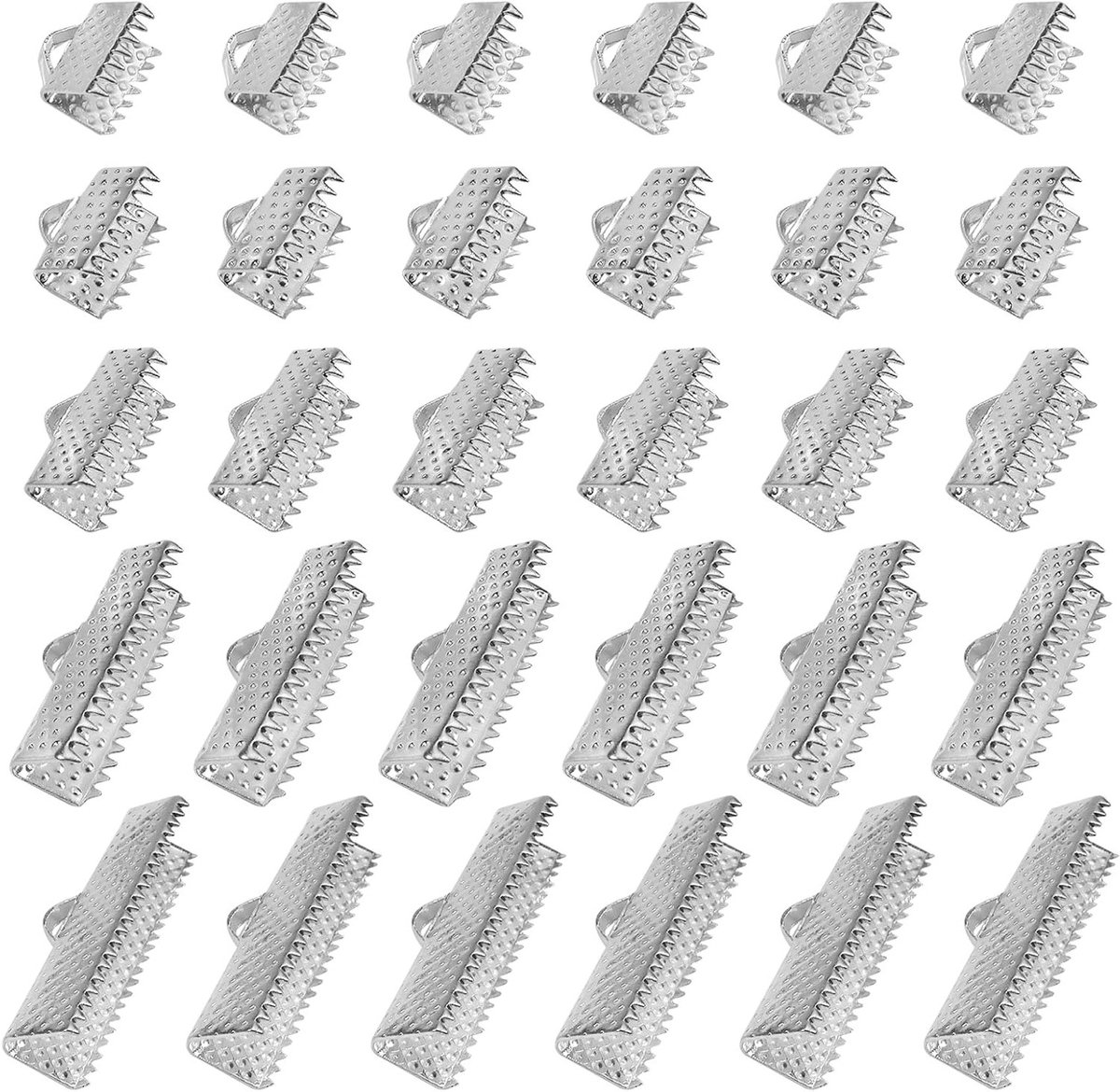 100 Stuks Zilveren Metalen Krimpkappen en Klemmen voor DIY Sieraden Maken - 5 Maten 8mm, 10mm, 13mm, 20mm, 25mm, Kralen en Accessoires