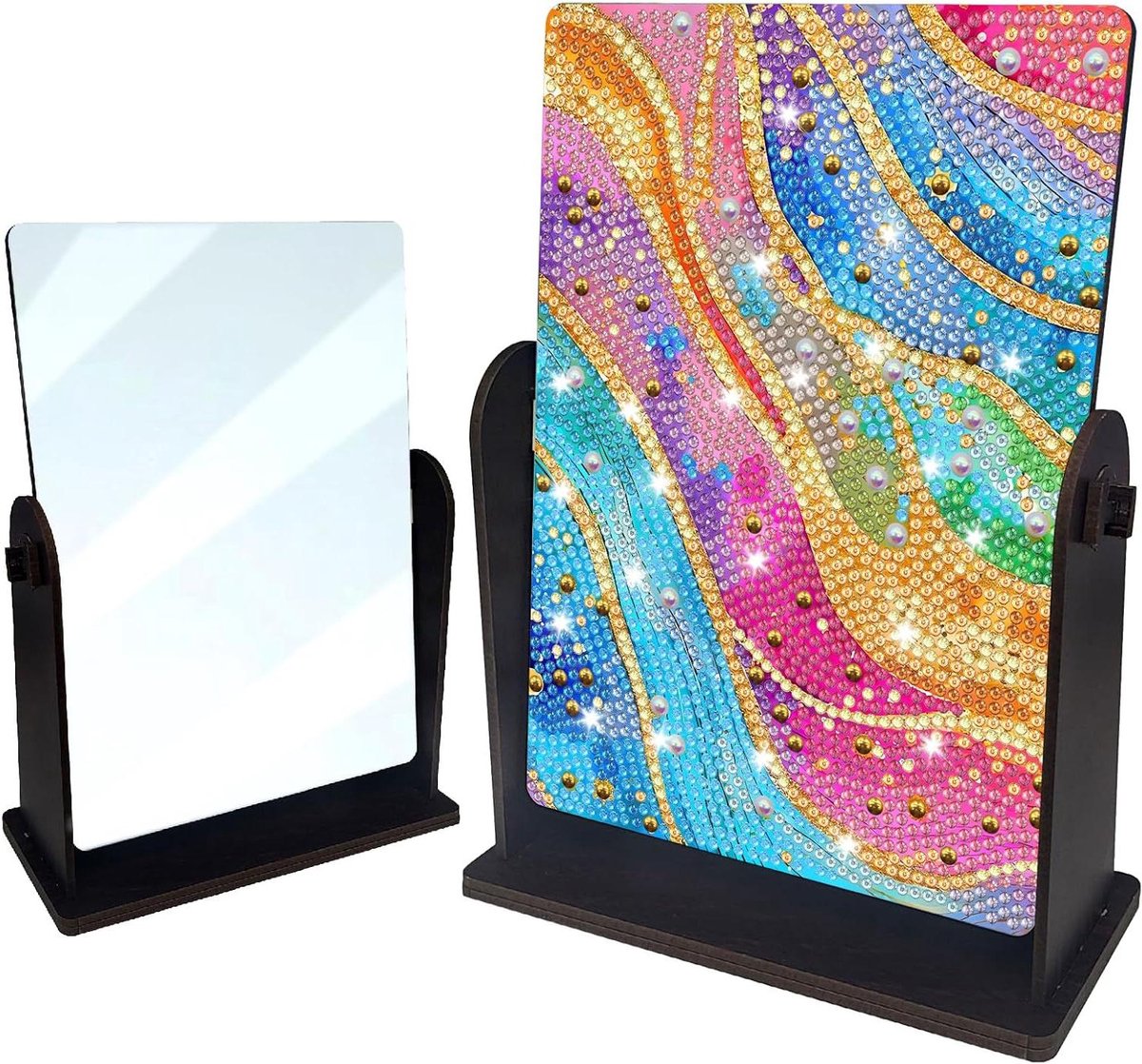Diamant Schilderen Spiegel - DIY Make-up Spiegel - Decoratie Maken - Draaibaar Ontwerp - ca. 20.5 cm - Kleurtextuur